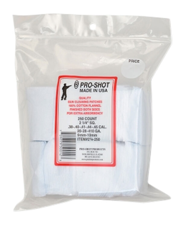Pro-Shot 214250 Cleaning Patches  .38 - .45 Cal/ .410 / 20 Gauge 2.25" Square Cotton Flannel 250 Pack — view 1