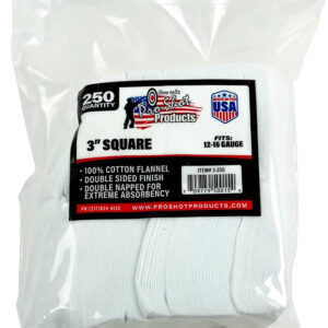 Pro-Shot 3250 Cleaning Patches  12-16 Gauge 3" Square Cotton Flannel 250 Pack