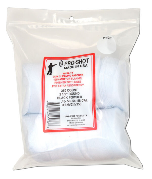 Pro-Shot 212250 Cleaning Patches  .45 - .58 Cal 2.50" Round Cotton Flannel 250 Pack — view 1