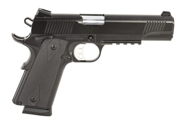 Tisas Arms 10100529 1911 Duty 45 ACP 8+1 5" Stainless Steel Barrel, Black Carbon Steel Serrated Slide & Frame w/Picatinny Rail, Black Rubber Grip — view 1