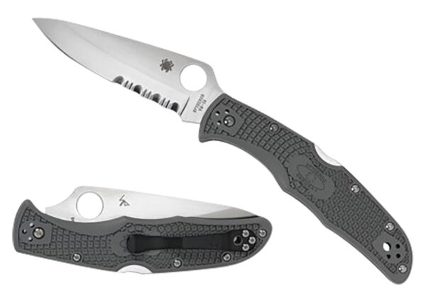 Spyderco C10PSFG Endura 4 Lightweight 3.75" Folding Part Serrated Satin VG-10 SS Blade/Foliage Green Bi-Directional Texturing FRN Handle Includes Pocket Clip — view 1
