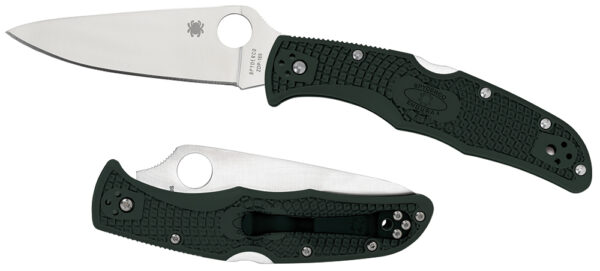 Spyderco C10FPGR Endura 4 Lightweight 3.75" Folding Clip Point Plain VG-10 SS Blade Green Bi-Directional Texturing FRN Handle Includes Pocket Clip — view 1