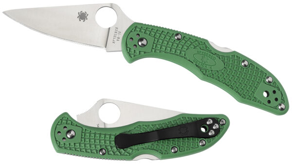Spyderco C11FPGR Delica 4 Lightweight 2.88" Folding Drop Point Plain VG-10 SS Blade Green Bi-Directional Texturing FRN Handle Includes Pocket Clip — view 1