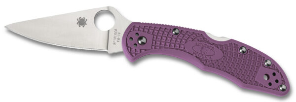 Spyderco CLLFPPR Delica 4 Lightweight 2.88" Folding Drop Point Plain VG-10 SS Blade Purple Bi-Directional Texturing FRN Handle Includes Pocket Clip — view 1