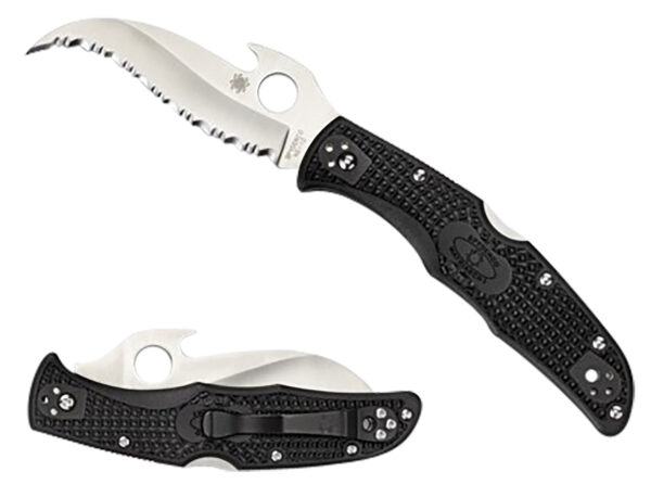 Spyderco C12SBK2W Matriarch 2  3.57" Folding Reverse S Serrated Satin VG-10 SS Blade/Black Bi-Directional Texturing FRN Handle Includes Pocket Clip — view 1