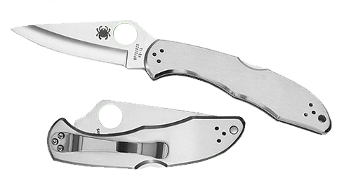 Spyderco C11P Delica 4  2.95" Folding Drop Point Plain VG-10 SS Blade/ Stainless Steel Handle Includes Pocket Clip — view 1