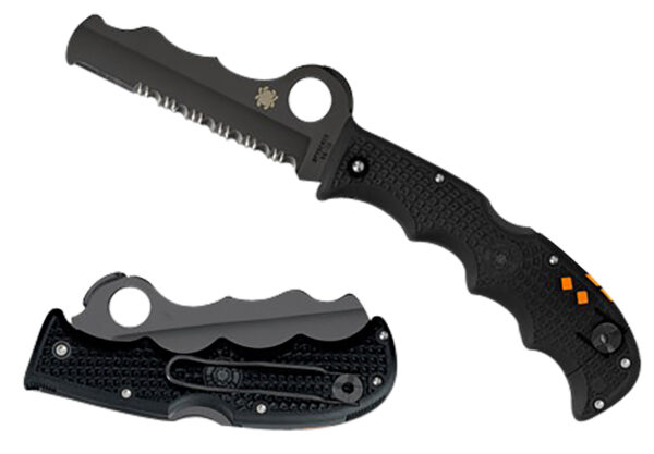Spyderco C79PSBBK Assist Lightweight 3.69" Folding Part Serrated Black DLC VG-10 SS Blade/Black Textured FRN Handle Includes Glass Breaker/Pocket Clip — view 1