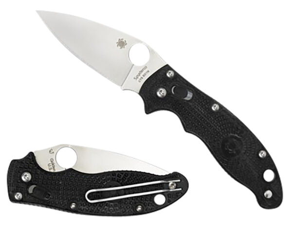Spyderco C101PBK2 Manix 2 Lightweight 3.37" Folding Plain Satin CTS BD1 SS Blade/Black Bi-Directional Texturing FRCP Handle Includes Pocket Clip — view 1