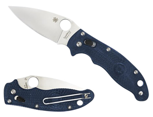Spyderco C101PDBL2 Manix 2 Lightweight 3.37" Folding Plain Satin CTS BD1 SS Blade/Dark Blue Bi-Directional Texturing FRCP Handle Includes Pocket Clip — view 1