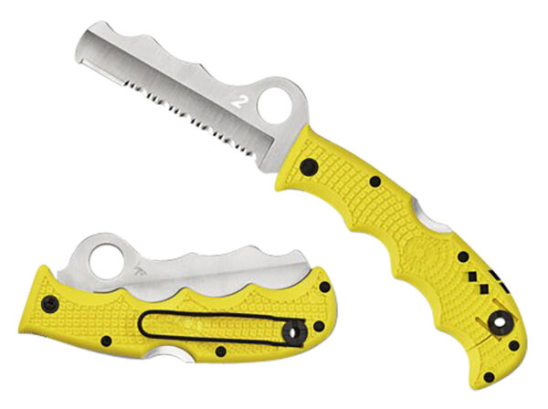 Spyderco C79PSYL Assist Salt Lightweight 3.68" Folding Part Serrated H2 Steel Blade/Yellow Bi-Directional Texturing FRN Handle Includes Glass Breaker/Pocket Clip — view 1