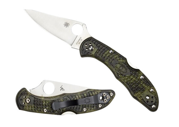 Spyderco C11ZFPGR Delica 4 Lightweight 2.90" Folding Plain Satin VG-10 SS Blade/Zome Green Bi-Directional Texturing FRN Handle Includes Pocket Clip — view 1