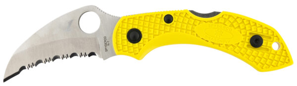 Spyderco C28SYL2HB Dragonfly 2 Salt 2.30" Folding Hawkbill Serrated H2 Steel Blade Yellow FRN Handle, Includes Pocket Clip — view 1