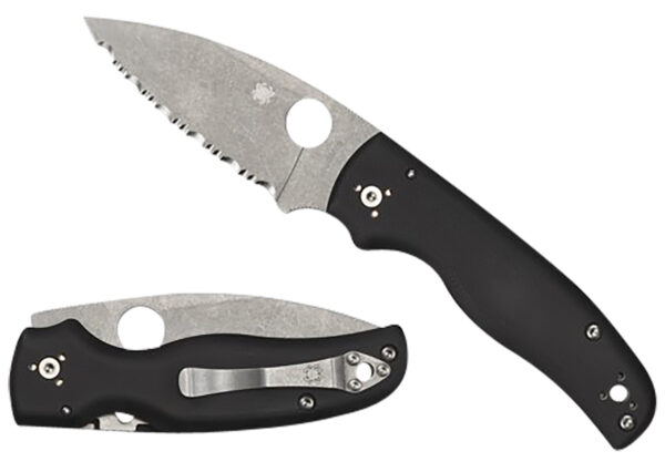 Spyderco C229GS Shaman  3.58" Folding Serrated Stonewashed CPM S30V SS Blade/ Black Textured G10 Handle Includes Pocket Clip — view 1