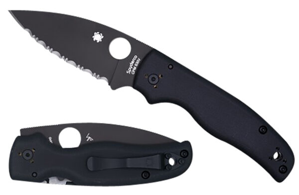 Spyderco C229GSBK Shaman  3.58" Folding Serrated Black DLC CPM S30V SS Blade/Black Textured G10 Handle Includes Pocket Clip — view 1