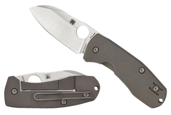 Spyderco C158TIP2 Techno 2  2.52" Folding Sheepsfoot Plain CTS XHP Steel Blade/Matte Stonewashed Titanium Handle Includes Pocket Clip — view 1