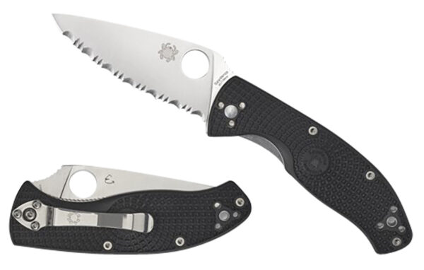 Spyderco C122PBK Tenacious Lightweight 3.39" Folding Plain Satin 8Cr13MoV SS Blade/Black Bi-Directional Texturing FRN Handle Includes Pocket Clip — view 1