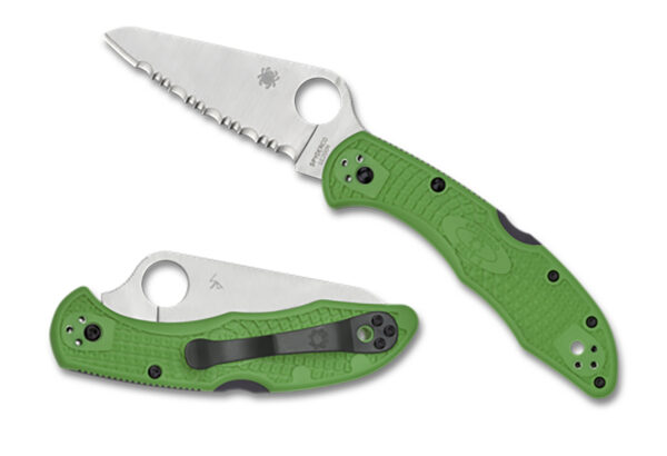 Spyderco  Salt 2  3" Folding Clip Point Serrated H1 Steel Blade Green Bi-Directional Texturing FRN Handle Includes Pocket Clip — view 1