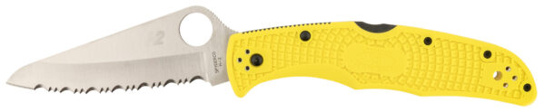 Spyderco C91SYL2 Pacific Salt 2 3.78" Folding Serrated Stonewashed H2 Steel/Blade Yellow FRN Handle — view 1