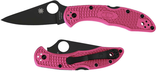 Spyderco C11FPPNS30VBK Delica 4 Lightweight 2.90" Folding Plain Black TiCN CPM S30V SS Blade/Pink Textured w/Black Accents FRN Handle Includes Pocket Clip — view 1