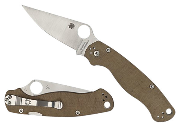 Spyderco C81MPCW2 Military 2  3.47" Folding Plain Stonewashed CPM Cru-Wear Blade/Brown Canvas Textured Micarta Handle Includes Pocket Clip — view 1