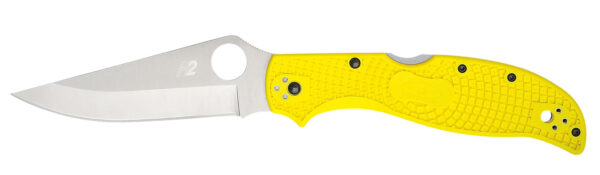 Spyderco C258PYL Stretch 2 XL Lightweight 3.95" Folding Plain Stonewashed H2 Steel Blade, Yellow Bi-Directional Texturing FRN Handle — view 1