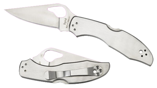 Spyderco BY04P2 Byrd Meadowlark 2 2.93" Folding Clip Point Plain 8Cr13MoV SS Blade Satin Stainless Steel Handle — view 1