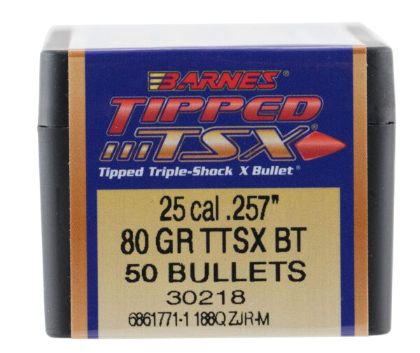 Barnes Bullets 30218 Tipped TSX  25Cal 80gr Boat Tail 50/Box — view 1