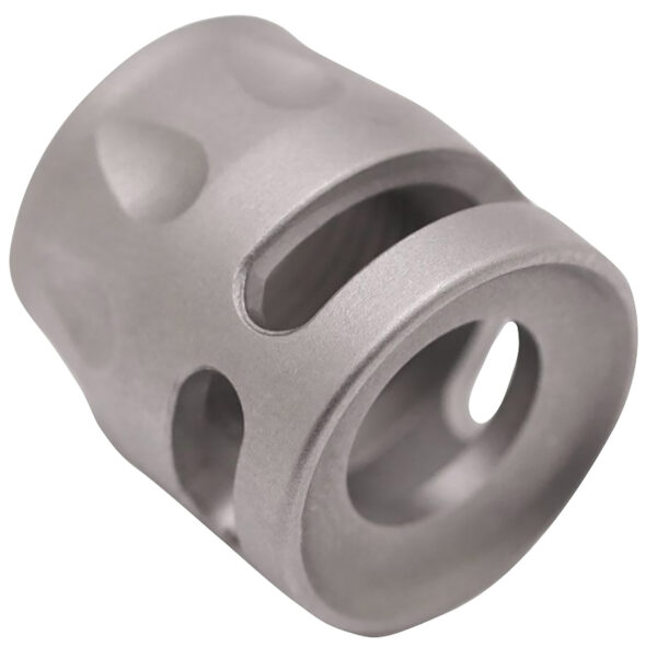 True Precision Inc TPSMICROSS Micro Compensator S-Type Satin Stainless 416R Stainless Steel 1/2"x28 Threads 9mm/380 ACP — view 1