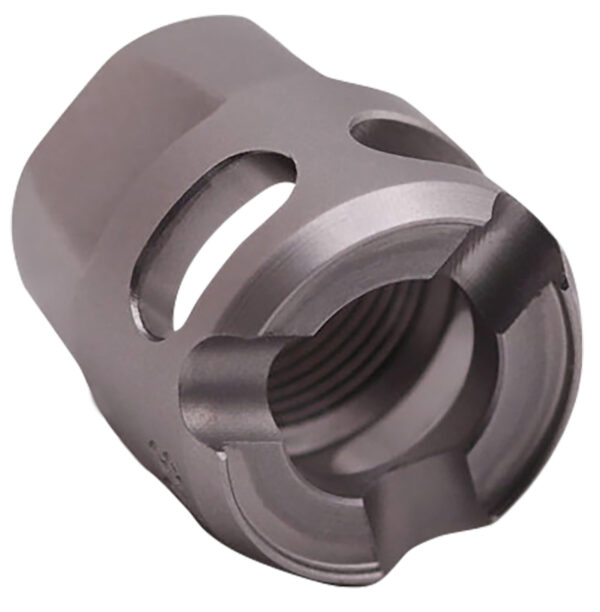 True Precision Inc TPYMICROSS Micro Compensator Y-Type Satin Stainless 416R Stainless Steel 1/2"x28 Threads 9mm/380 ACP — view 1