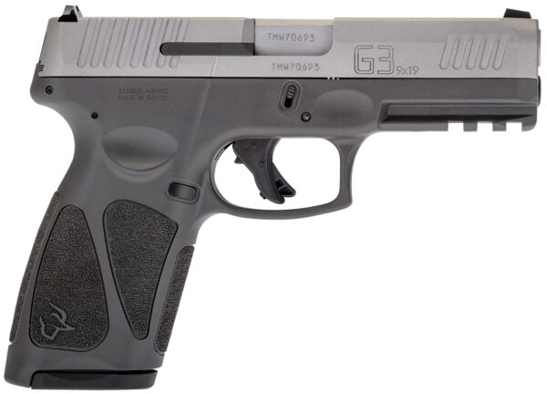 Taurus 1G3B949G15 G3  Full Size Frame 9mm Luger 15+1 4" Matte Stainless Steel Barrel, Matte Serrated Stainless Steel Slide, Gray Polymer Frame w/Picatinny Rail, Gray Polymer Grip, Right Hand — view 1