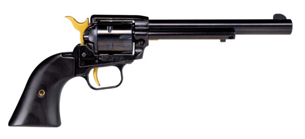 Heritage Mfg RR22B4-GLD Rough Rider  22 LR 6 Shot 4.75" Black Oxide Alloy Steel Barrel, Black w/Gold Accents Zinc Alloy Frame, Black Oxide Cylinder, Black Laminate Wood Grip — view 1