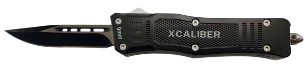 Xcaliber Knife Company  9mm  Small 2.75" OTF Drop Point Black 440C SS Blade, 3.91" Steel Handle — view 1