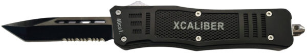 Xcaliber Knife Company  40 Cal  Medium 3.25" OTF Tanto Part Serrated 440C SS Blade, 4.64" Steel Handle — view 1