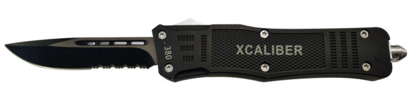 Xcaliber Knife Company  380 ACP  Large 3.80" OTF Part Serrated Black 440C SS Blade, 5.30" Steel Handle — view 1