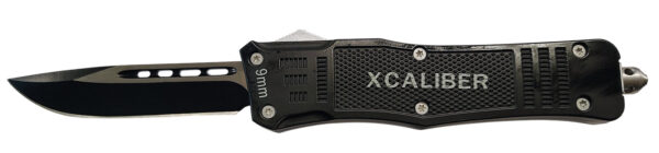 Xcaliber Knife Company  9mm  Large 3.80" OTF Drop Point Black 440C SS Blade, 5.30" Steel Handle — view 1