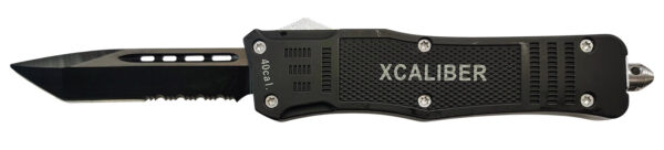 Xcaliber Knife Company  40 Cal  Large 3.80" OTF Tanto Part Serrated Black 440C SS Blade, 5.30" Steel Handle — view 1
