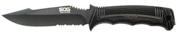 S.O.G SOGSS1003CP Seal Strike 4.90" Fixed Clip Point Part Serrated AUS-8A SS Blade Black Textured GRN/SS Handle Includes Belt Clip/Sheath — view 1
