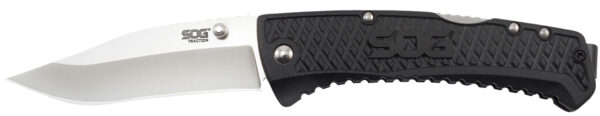 S.O.G SOG-TD1011-C Traction  3.50" Folding Clip Point Plain Satin 5Cr13MoV SS Blade Black Textured GRN Handle Includes Pocket Clip — view 1