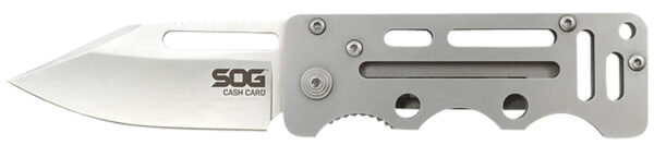 S.O.G SOG-EZ1-CP Cash Card  2.75" Folding Clip Point Satin 8Cr13MoV SS Blade/ Silver Skeletonized Stainless Steel Handle — view 1