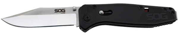 S.O.G SOGFLA1001CP Flare  3.50" Folding Plain Clip Point Satin Polished/Black GRN Handle — view 1