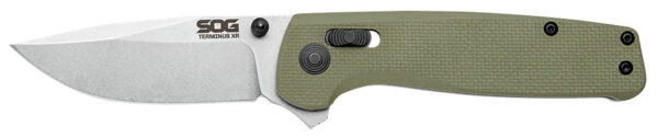 S.O.G SOGTM1022BX Terminus XR 2.95" Folding Clip Point Plain Stonewashed BD1 Steel Blade Olive Drab Textured G10 Handle Features Box Packaging Includes Pocket Clip — view 1
