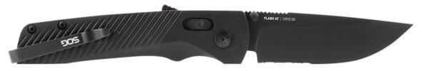 S.O.G SOG11180241 Flash AT 3.45" Folding Part Serrated Black TiNi Cryo D2 Steel Blade/Blackout GRN Handle Includes Pocket Clip — view 1