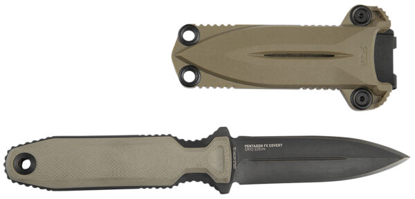S.O.G SOG17610457 Pentagon FX Covert 3.41" Fixed Spear Point Plain Black Titanium Nitride Cryo CPM S35VN Blade/G10 Flat Dark Earth Handle — view 1