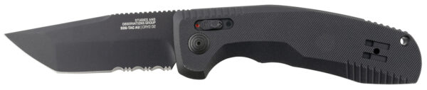 S.O.G SOG15380457 SOG-TAC Auto 3.43" Folding Tanto Part Serrated Black TiNi Cryo D2 Steel Blade Black Micro-Textured Anodized Aluminum Handle Includes Pocket Clip — view 1
