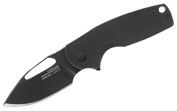 S.O.G SOG14030257 Stout FLK 2.62" Folding Clip Point Plain Black TiNi Cryo D2 Blade, Black Textured G10 Handle — view 1
