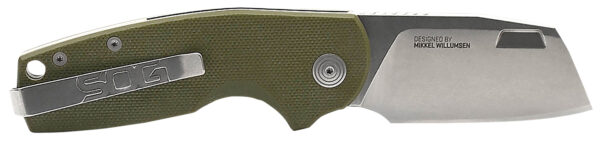 S.O.G SOG16030657 Stout SJ 2.60" Folding Clip Point Plain Cryo D2 Steel Blade/ Olive Drab Textured G10 Handle Includes Belt Clip, Presentation Box — view 1
