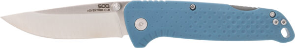 S.O.G SOG13110343 Adventure LB 3.50" Folding Drop Point Plain Satin 5Cr13MoV SS Blade, Nordic Blue Textured GRN Handle — view 1