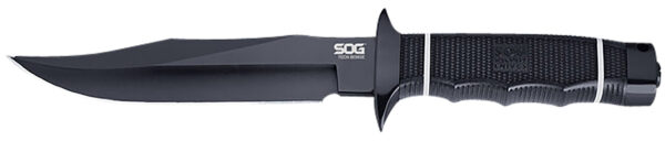 S.O.G SOGS10BK Tech Bowie  6.40" Fixed Plain Clip Point Black Hardcased TiNi AUS8 SS Blade/ Black w/ White "SOG" Logo Kraton Handle — view 1