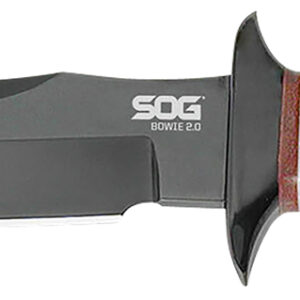 S.O.G SOGS1TL Bowie 2.0 6.40" Fixed Plain Clip Point Black Hardcased TiNi Full Tang AUS8 SS Blade/ Brown Stacked Leather Washers w/Cross Guard Handle
