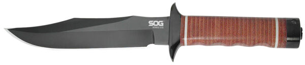 S.O.G SOGS1TL Bowie 2.0 6.40" Fixed Plain Clip Point Black Hardcased TiNi Full Tang AUS8 SS Blade/ Brown Stacked Leather Washers w/Cross Guard Handle — view 1